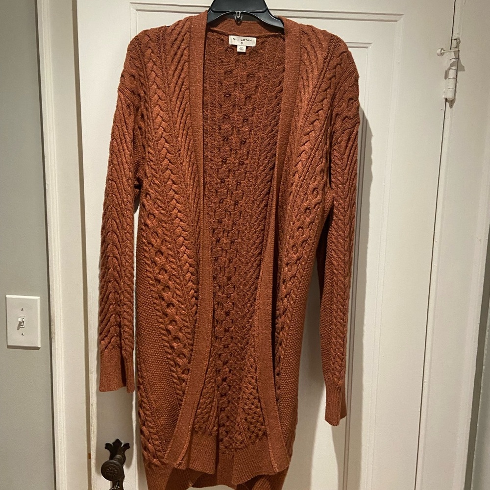 Nili Lotan Rust Cable-Knit Open Cardigan collab with Target